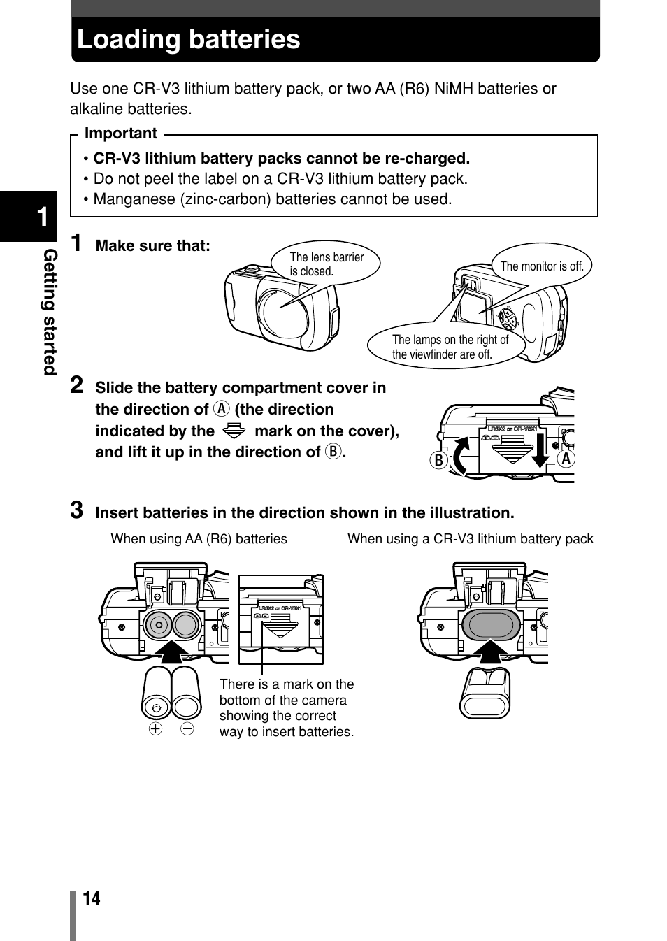 Loading batteries | Olympus Comedia C-150 User Manual | Page 15 / 148