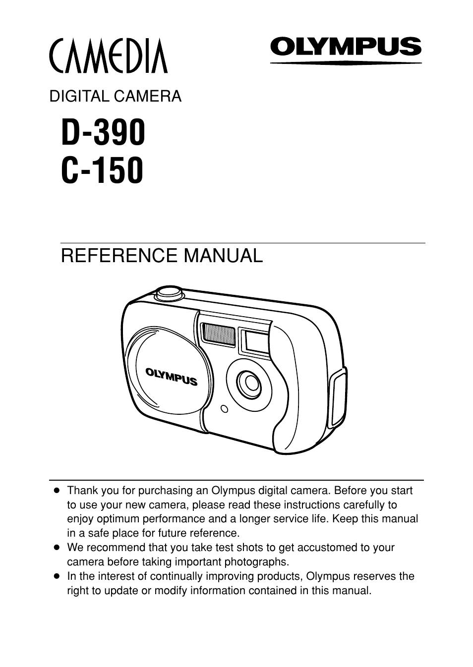 Camera operation manual, Reference manual | Olympus Comedia C-150 User Manual | Page 2 / 148