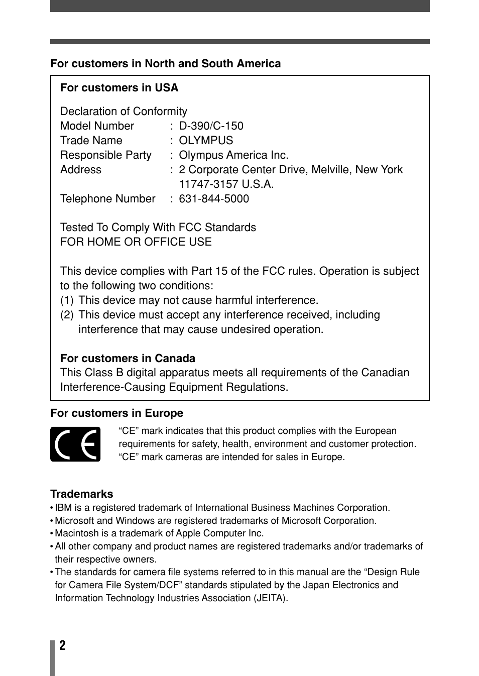 Legal and other notices | Olympus Comedia C-150 User Manual | Page 3 / 148