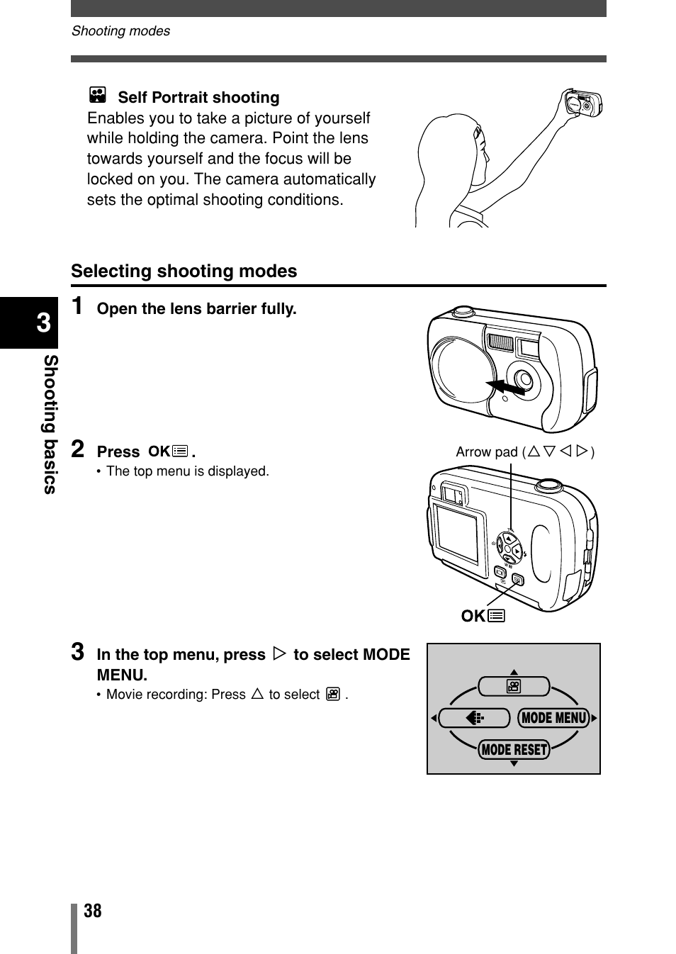 Selecting shooting modes | Olympus Comedia C-150 User Manual | Page 39 / 148