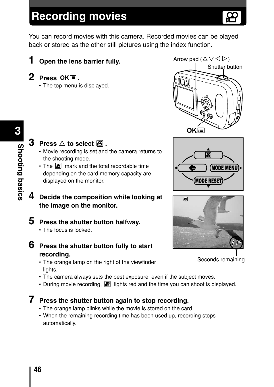 Recording movies | Olympus Comedia C-150 User Manual | Page 47 / 148