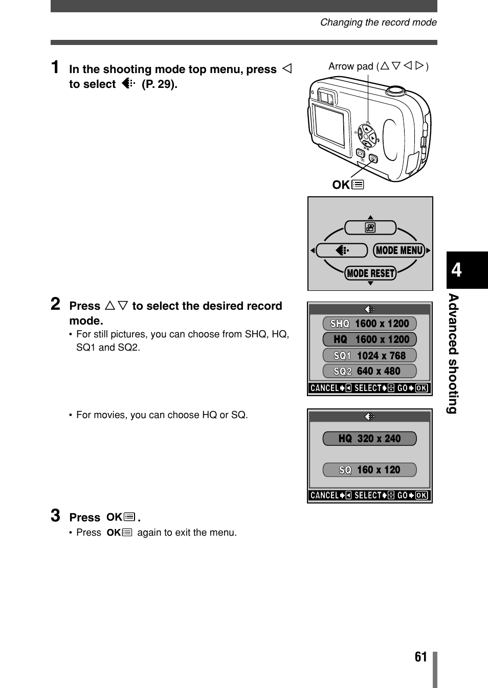 Ad v anced shooting | Olympus Comedia C-150 User Manual | Page 62 / 148