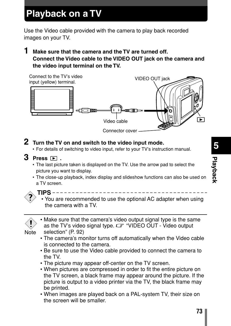 Playback on a tv | Olympus Comedia C-150 User Manual | Page 74 / 148