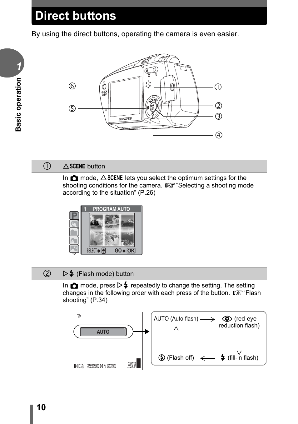 Direct buttons | Olympus C-1 User Manual | Page 10 / 158