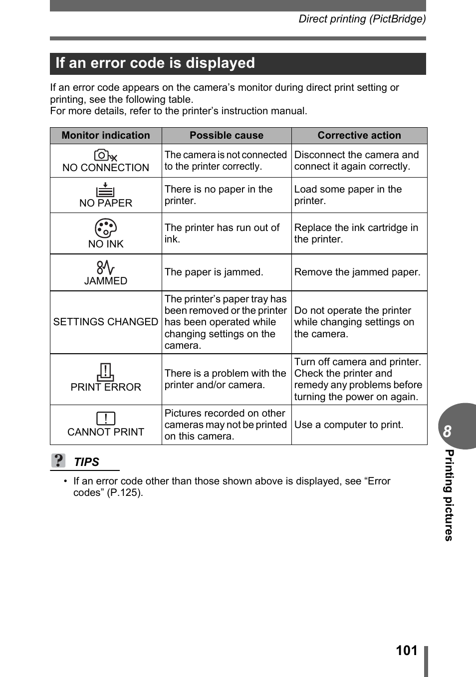 If an error code is displayed | Olympus C-1 User Manual | Page 101 / 158
