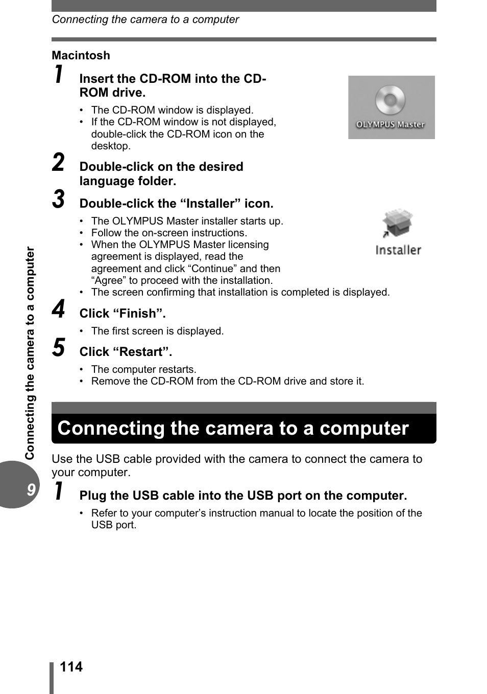 Connecting the camera to a computer, P.114 | Olympus C-1 User Manual | Page 114 / 158