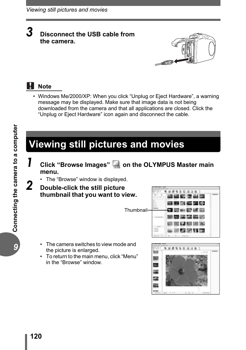 Viewing still pictures and movies | Olympus C-1 User Manual | Page 120 / 158