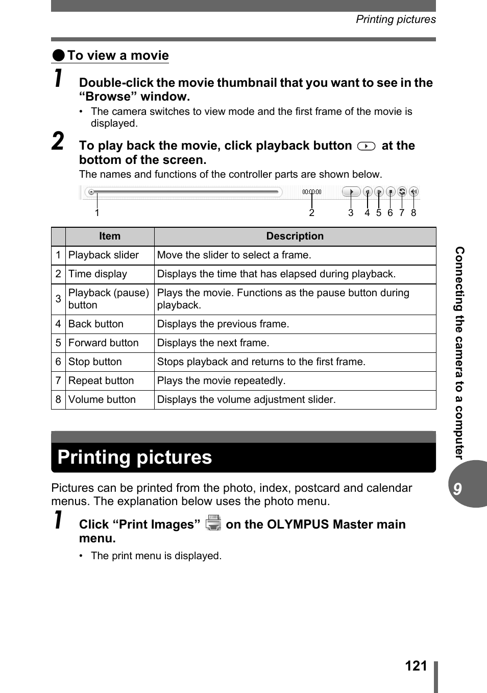 Printing pictures | Olympus C-1 User Manual | Page 121 / 158