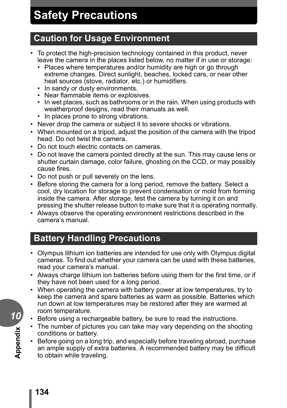 Safety precautions | Olympus C-1 User Manual | Page 134 / 158