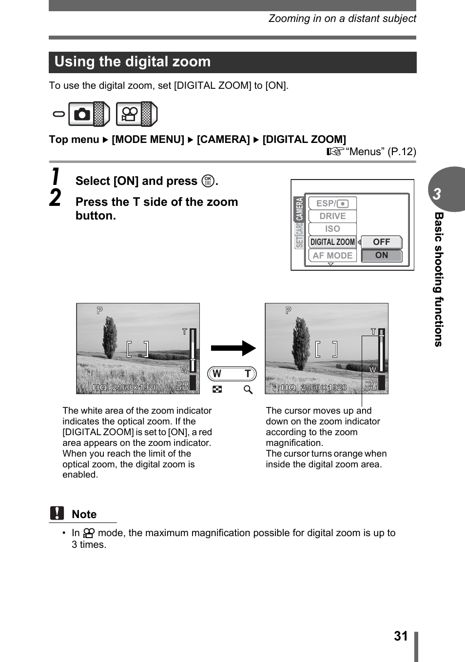 Using the digital zoom | Olympus C-1 User Manual | Page 31 / 158