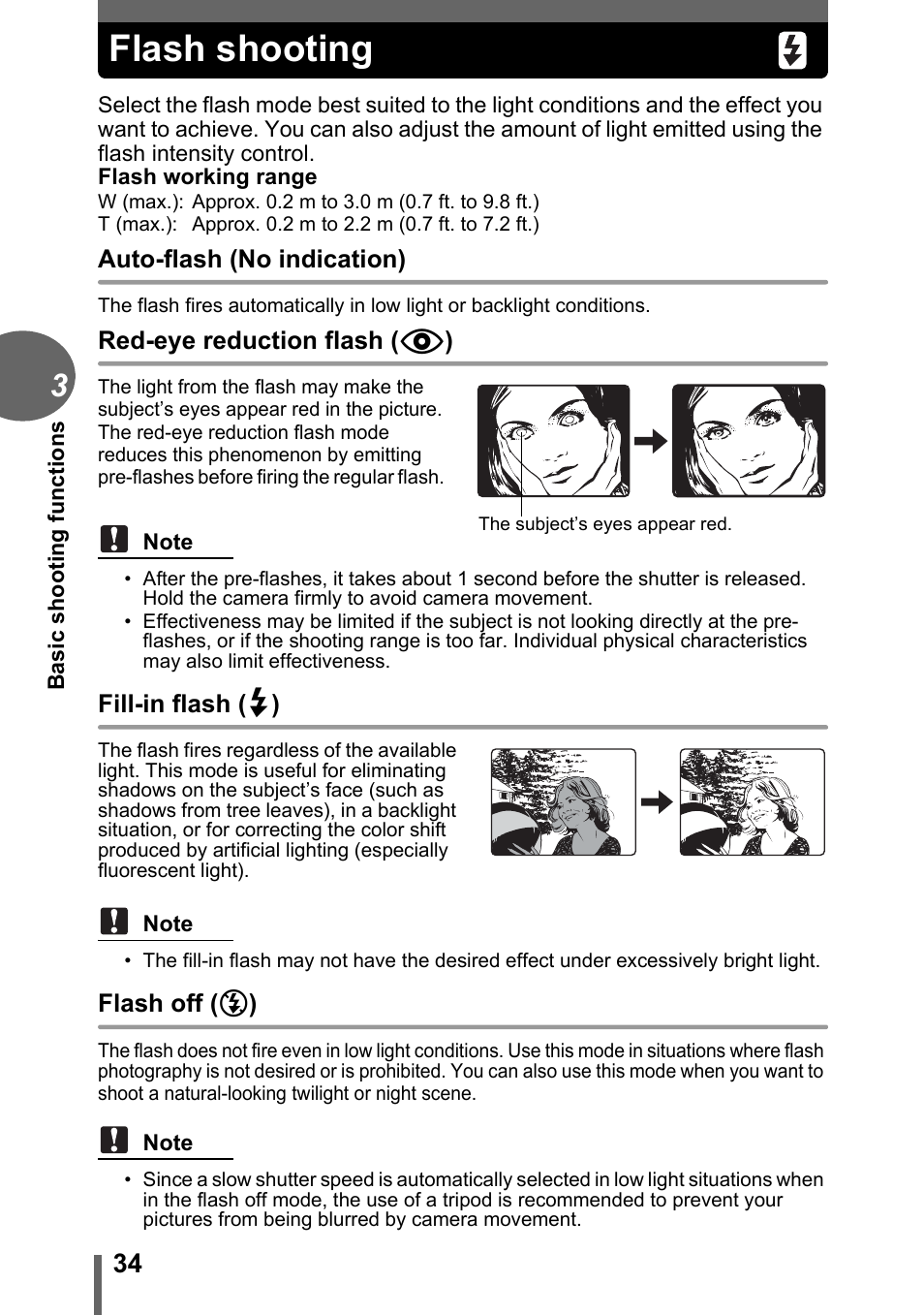 Flash shooting, Flash, Shooting” (p.34) | Olympus C-1 User Manual | Page 34 / 158
