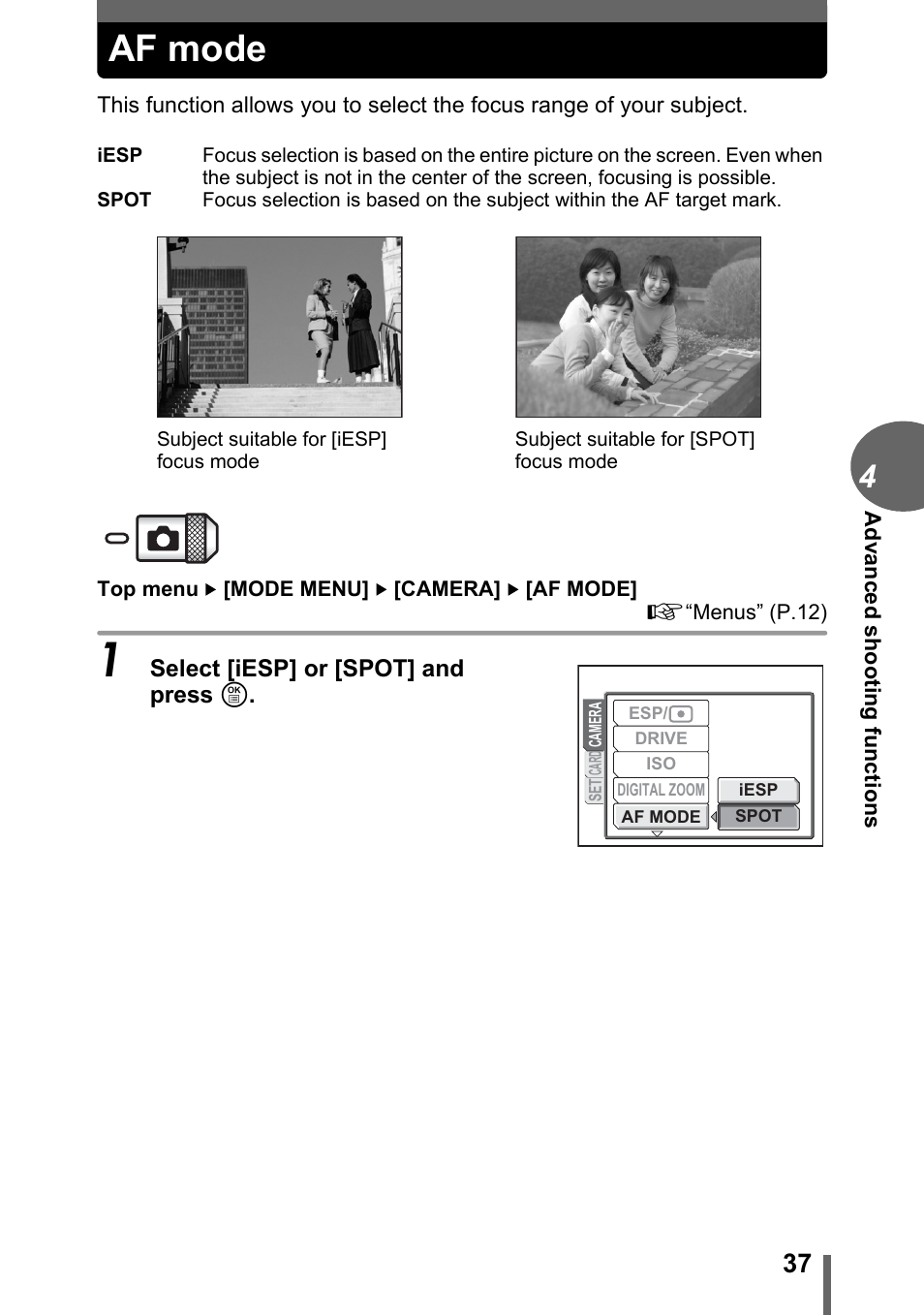 Af mode | Olympus C-1 User Manual | Page 37 / 158