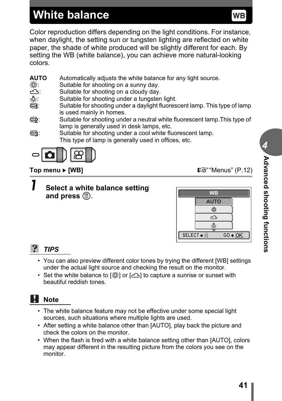 White balance, P.41 | Olympus C-1 User Manual | Page 41 / 158