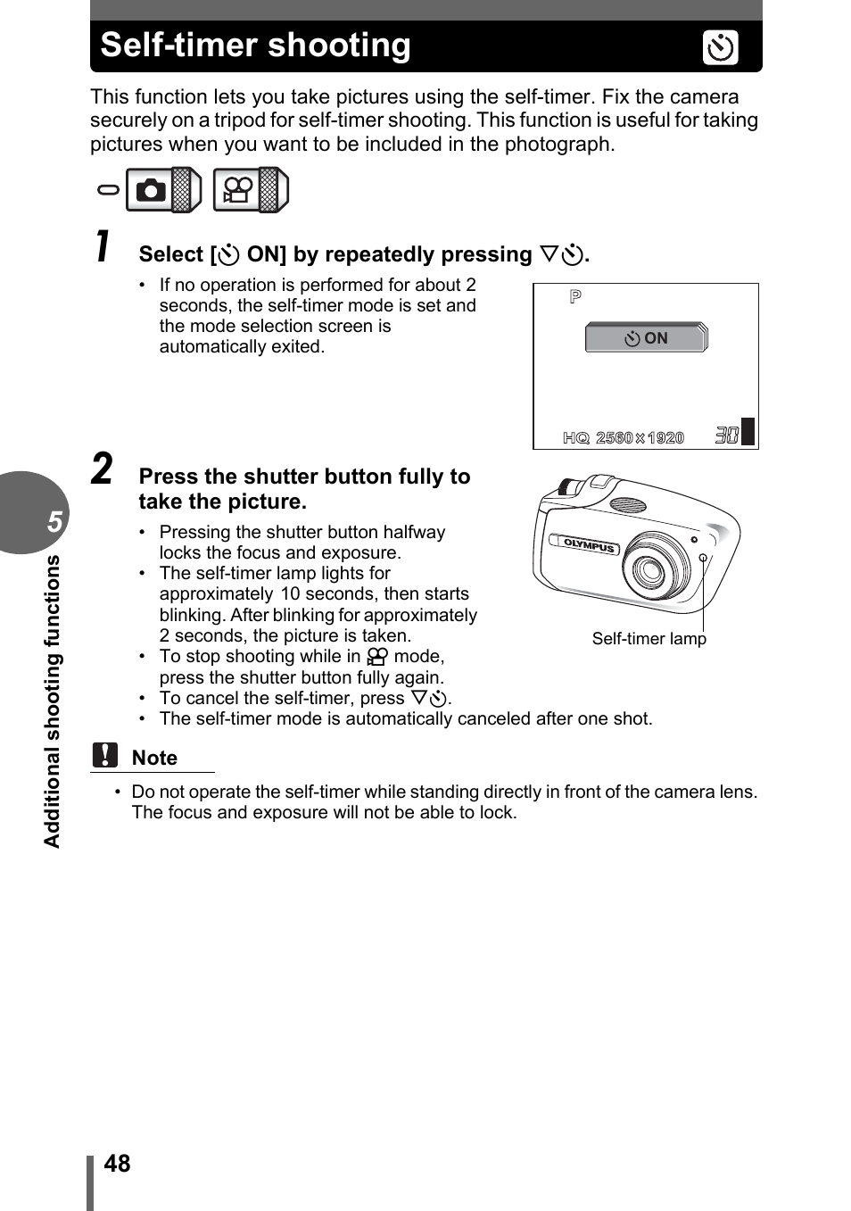 Self-timer shooting, Self-timer, Shooting” (p.48) | Olympus C-1 User Manual | Page 48 / 158