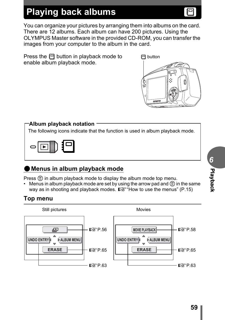 Playing back albums | Olympus C-1 User Manual | Page 59 / 158