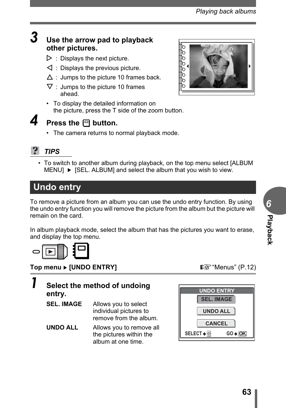 Undo entry, P.63, Gp.63 | Olympus C-1 User Manual | Page 63 / 158