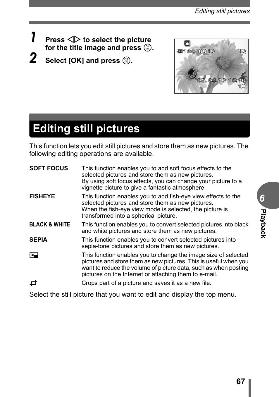 Editing still pictures | Olympus C-1 User Manual | Page 67 / 158