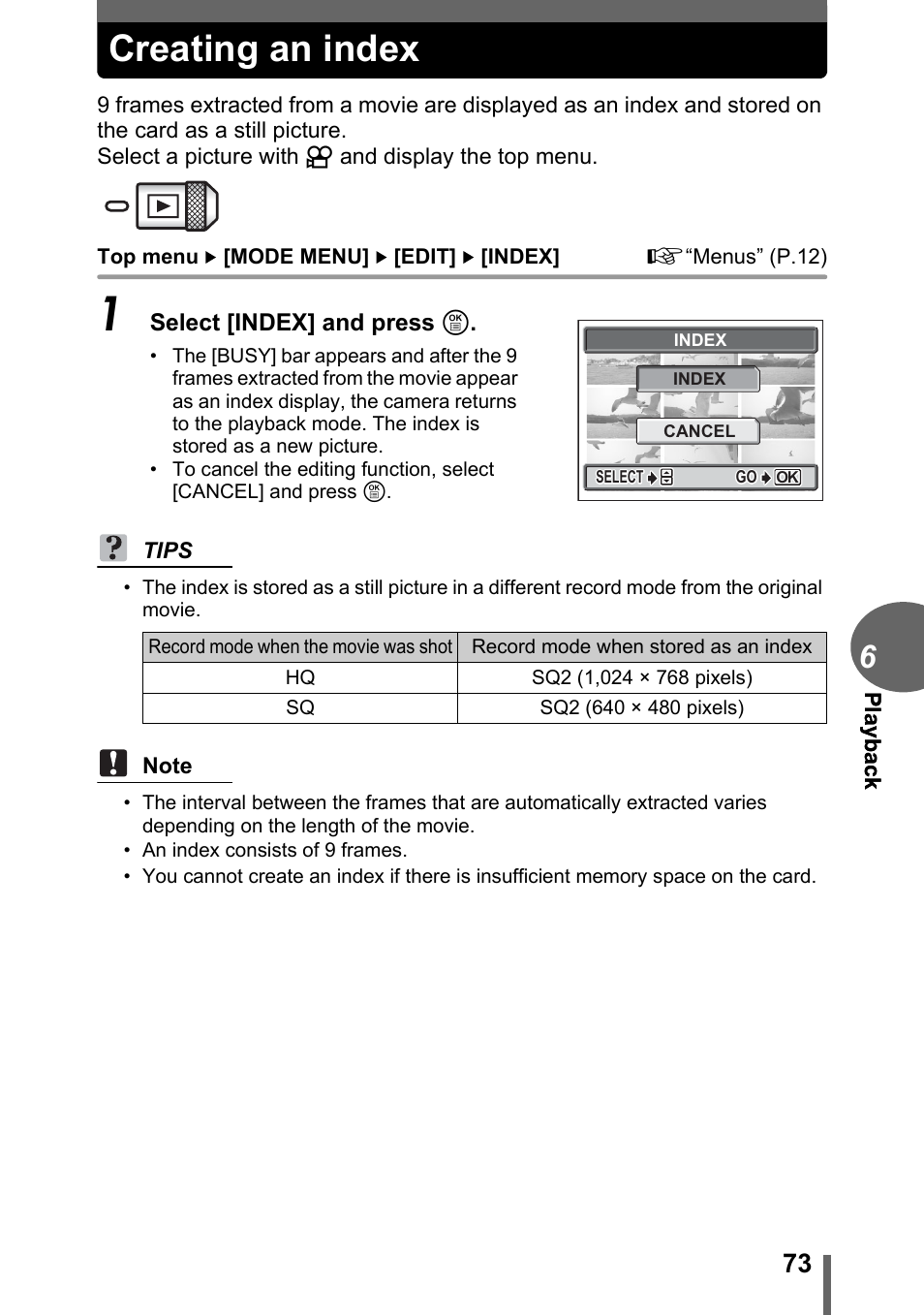 Creating an index | Olympus C-1 User Manual | Page 73 / 158