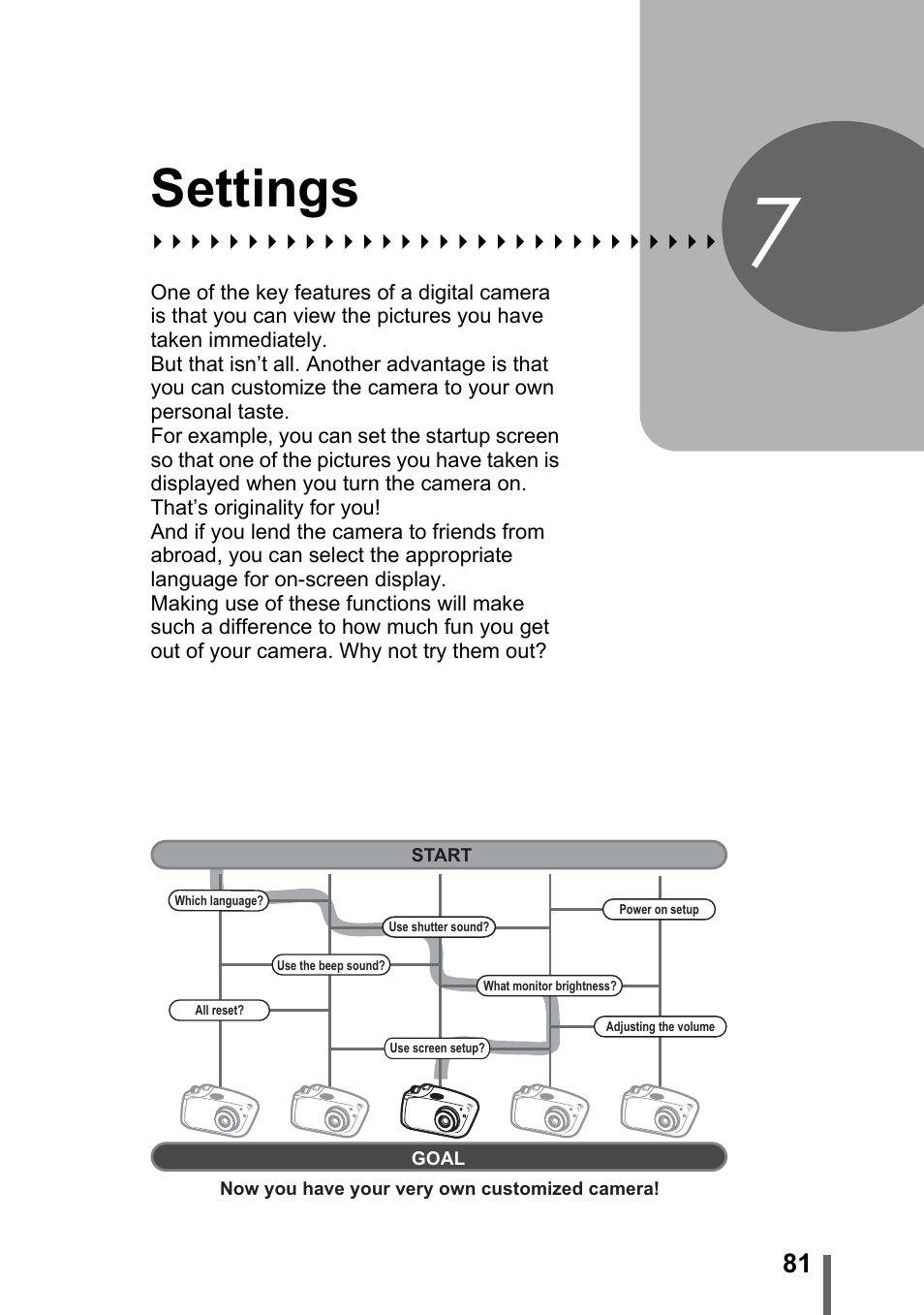 7 settings, Settings, P.81 | Olympus C-1 User Manual | Page 81 / 158