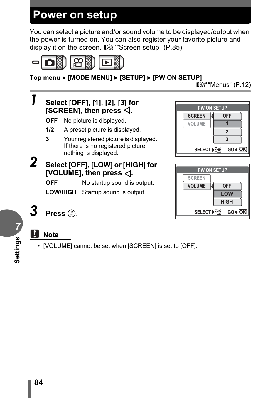 Power on setup | Olympus C-1 User Manual | Page 84 / 158