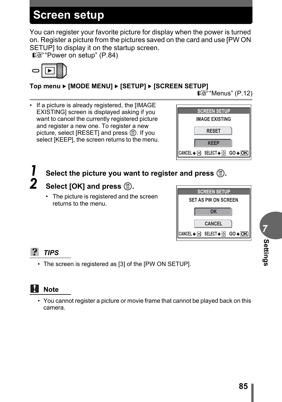 Screen setup | Olympus C-1 User Manual | Page 85 / 158