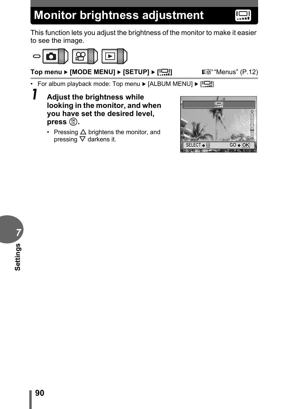 Monitor brightness adjustment, P.90 | Olympus C-1 User Manual | Page 90 / 158