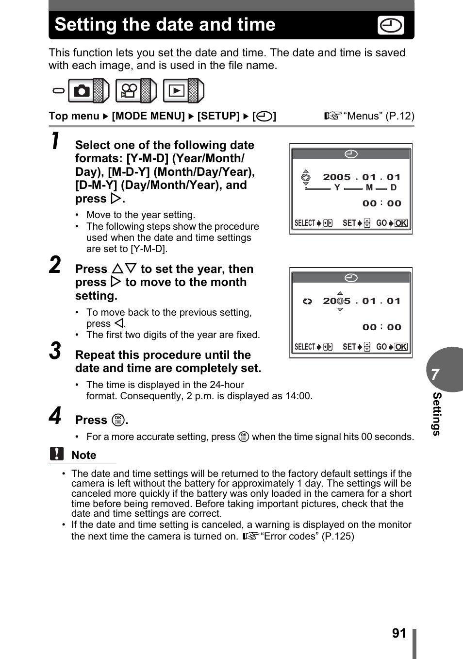 Setting the date and time | Olympus C-1 User Manual | Page 91 / 158