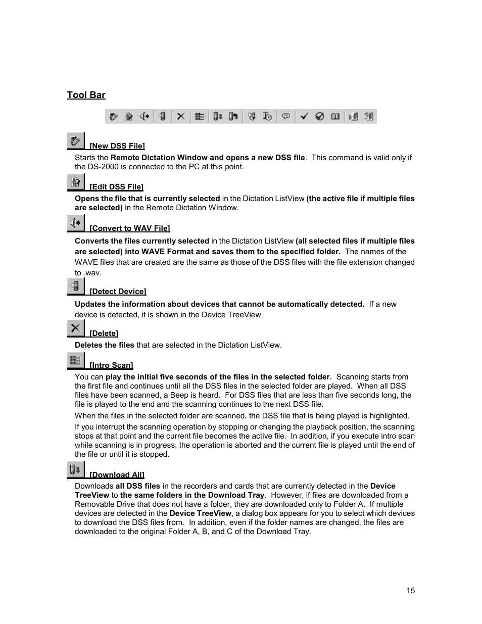 Tool bar | Olympus 2000 User Manual | Page 15 / 54