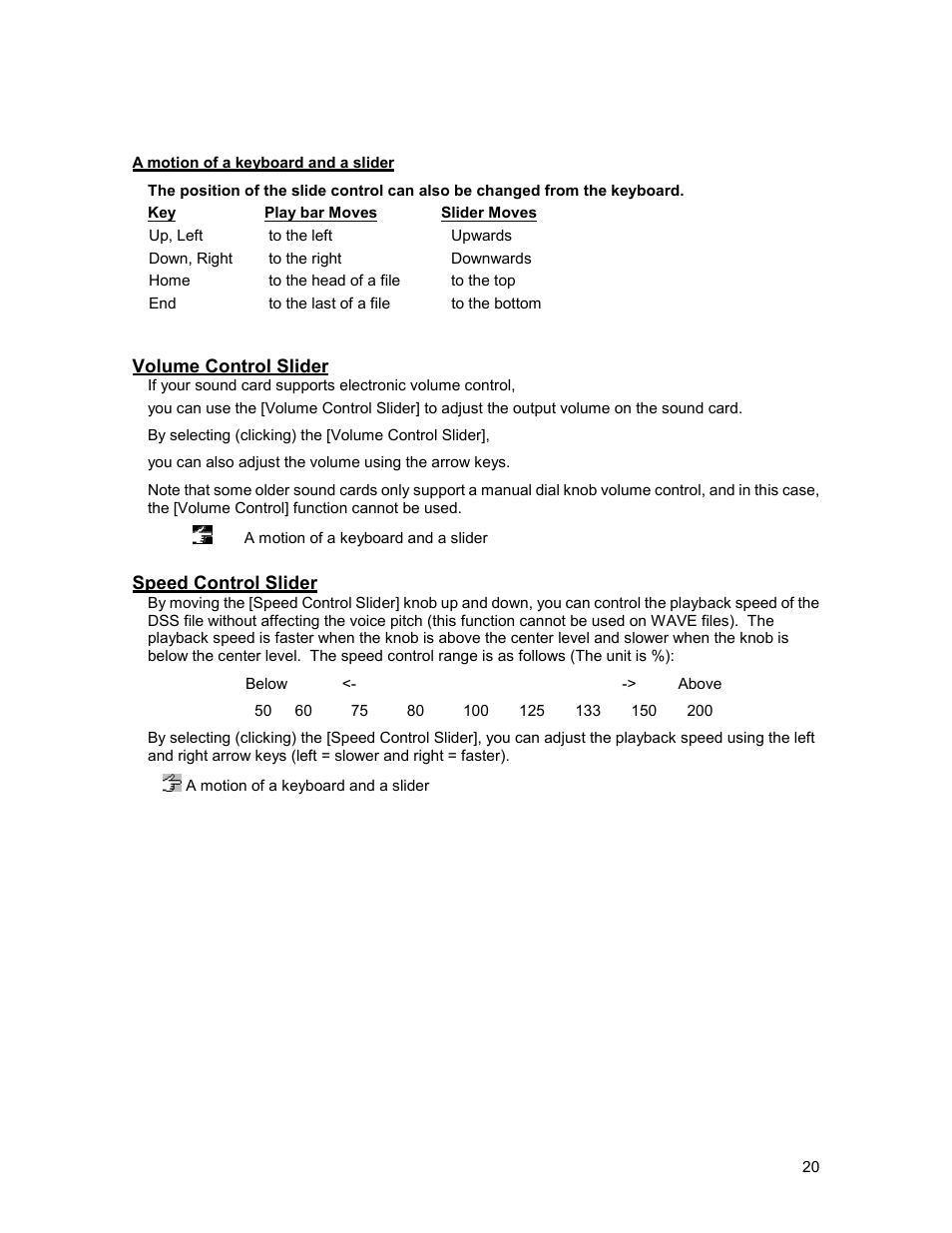 Volume control slider, Speed control slider | Olympus 2000 User Manual | Page 20 / 54