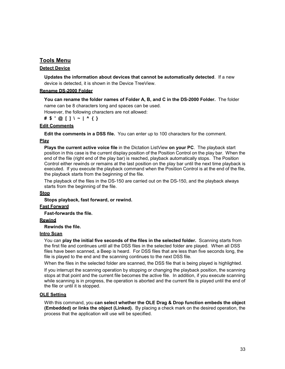 Tools menu | Olympus 2000 User Manual | Page 33 / 54