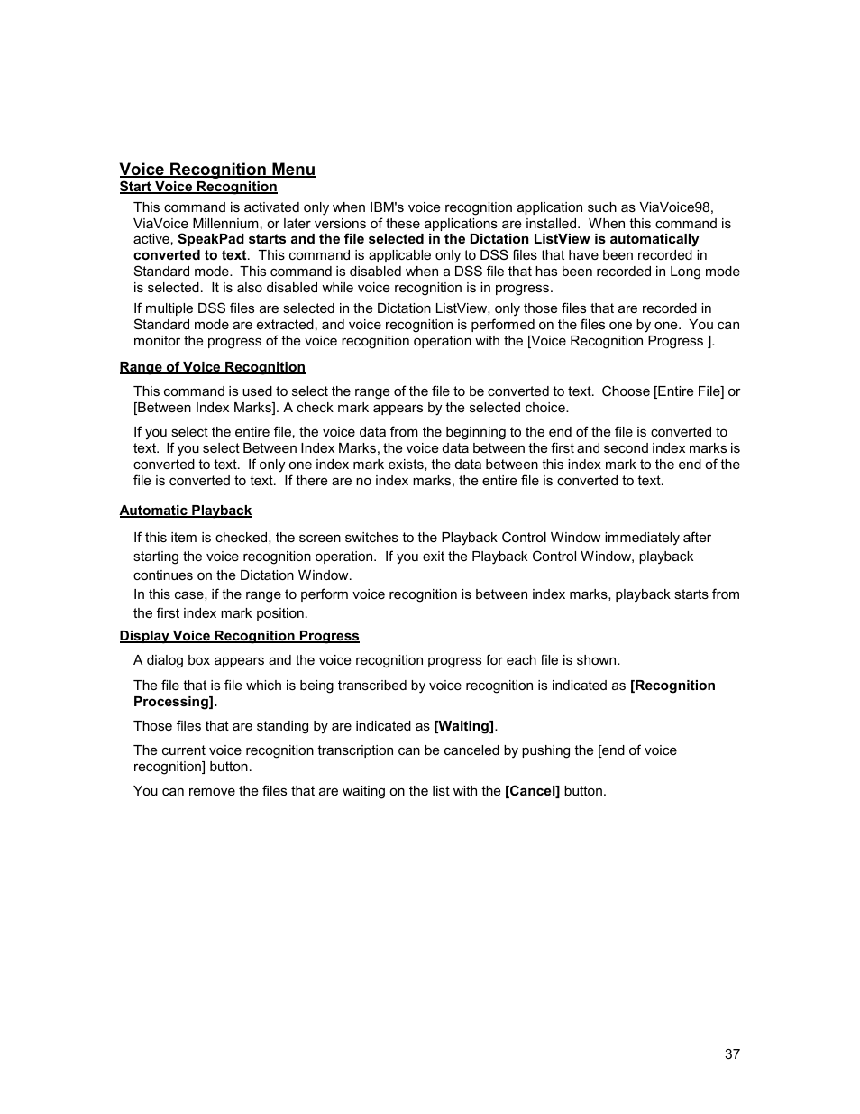 Voice recognition menu | Olympus 2000 User Manual | Page 37 / 54