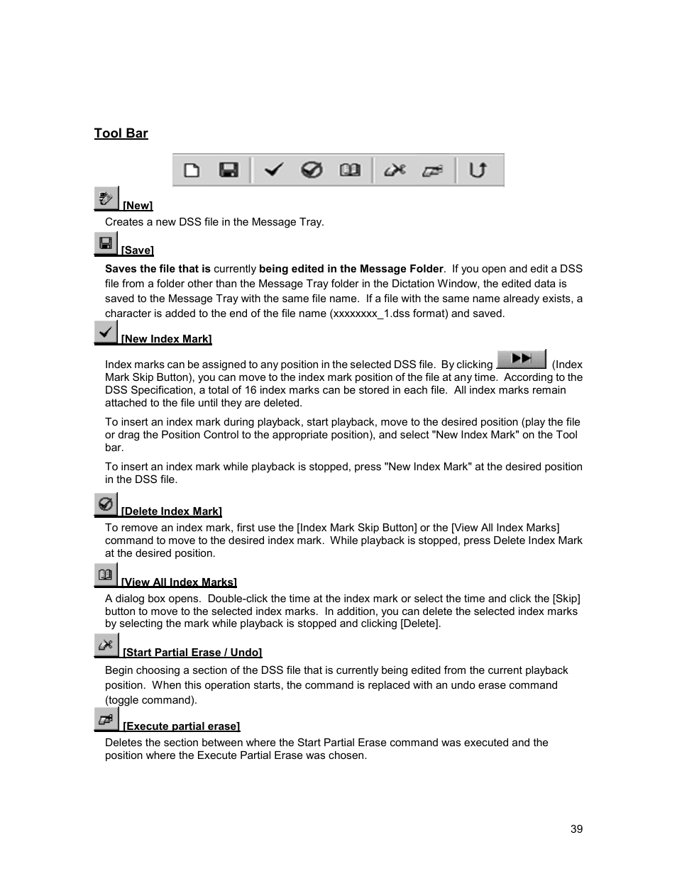 Tool bar | Olympus 2000 User Manual | Page 39 / 54