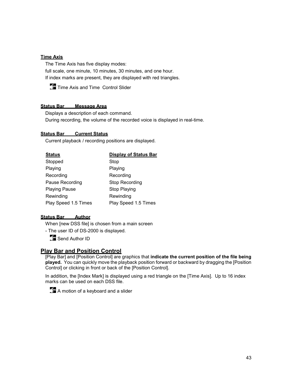 Play bar and position control | Olympus 2000 User Manual | Page 43 / 54