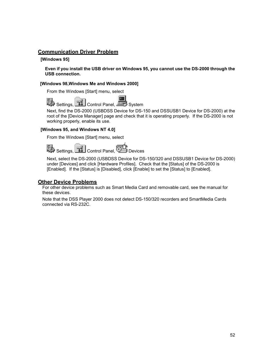 Communication driver problem, Other device problems | Olympus 2000 User Manual | Page 52 / 54