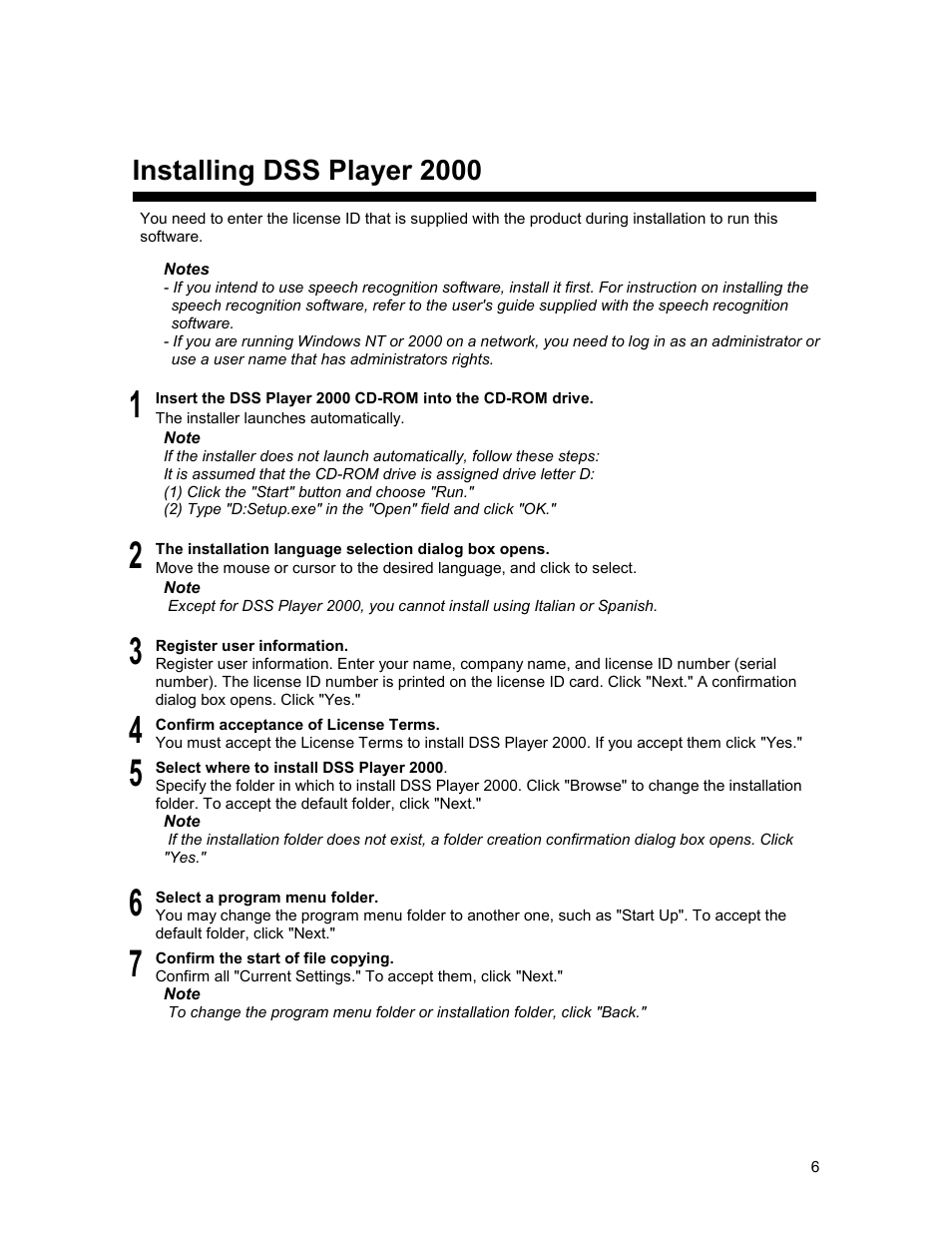 Installing dss player 2000 | Olympus 2000 User Manual | Page 6 / 54