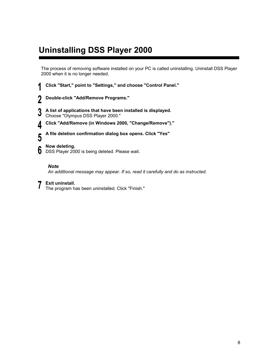 Uninstalling dss player 2000 | Olympus 2000 User Manual | Page 8 / 54