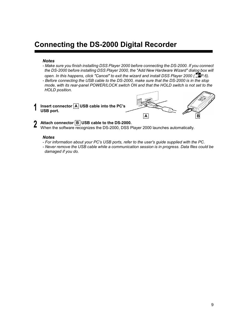 Connecting the ds-2000 digital recorder | Olympus 2000 User Manual | Page 9 / 54