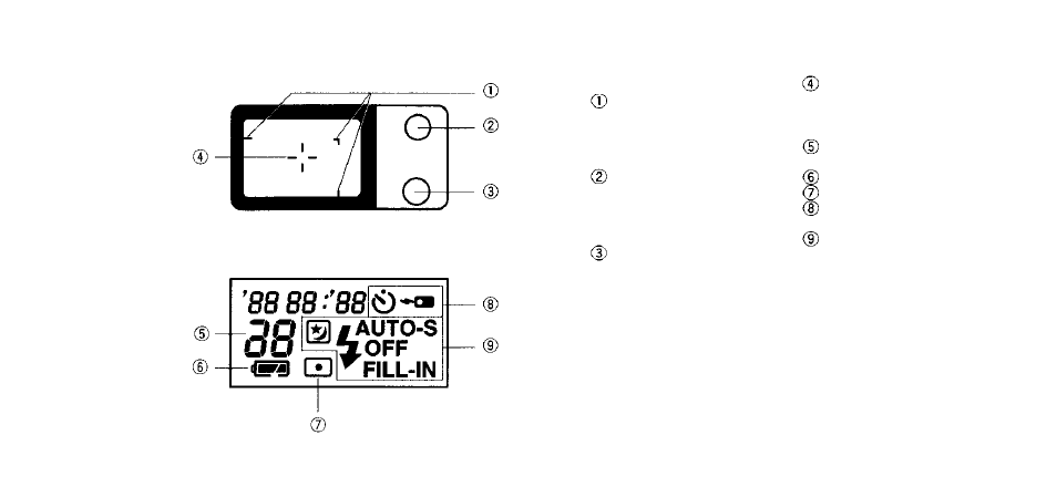 Viewfinder display/lcd panel | Olympus Accura Zoom 105R User Manual | Page 8 / 56