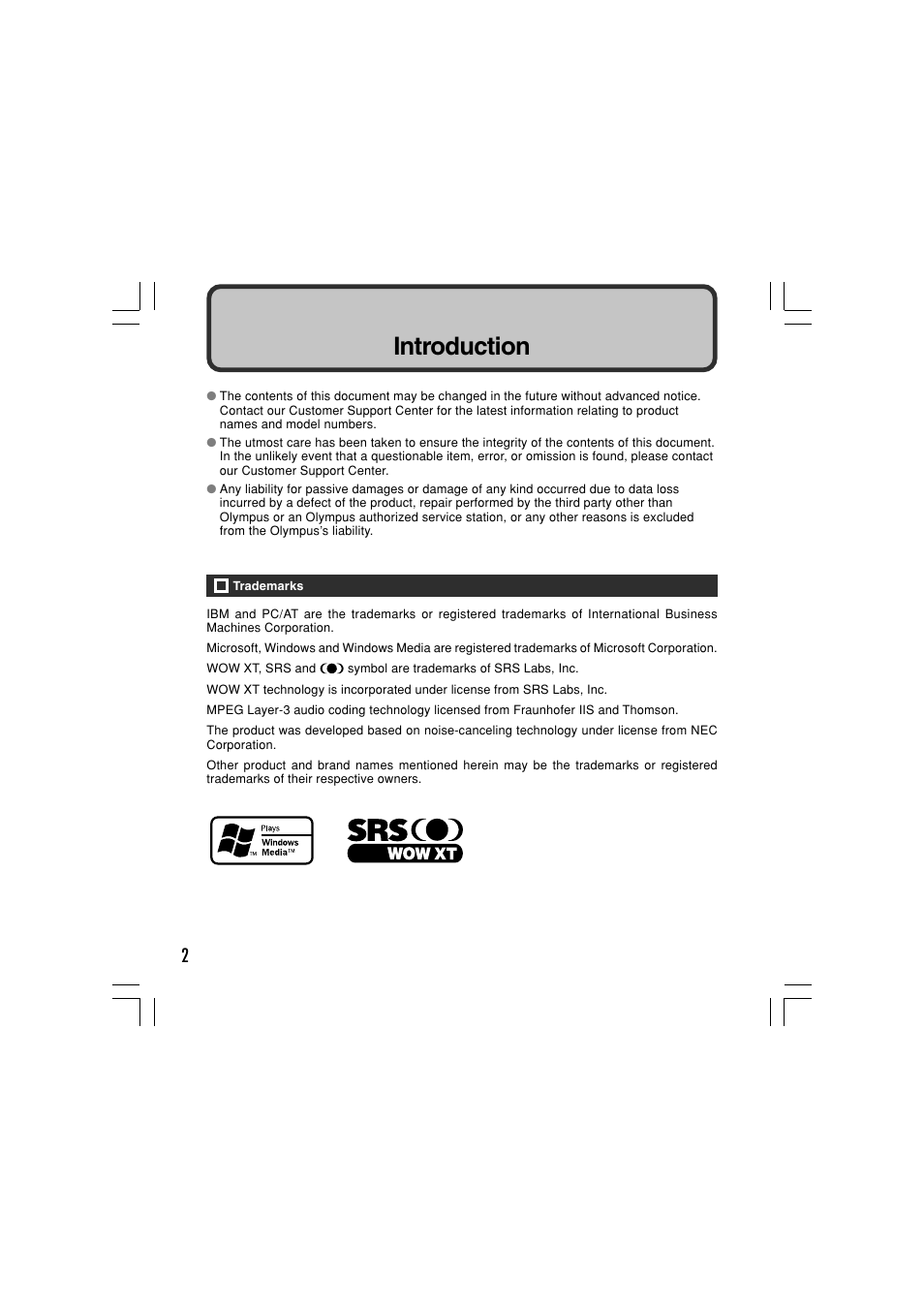 Introduction | Olympus WS-331M User Manual | Page 2 / 102