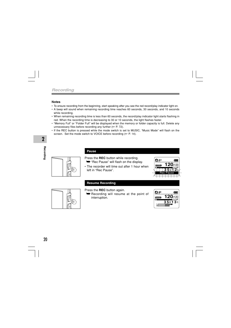 Recording | Olympus WS-331M User Manual | Page 20 / 102