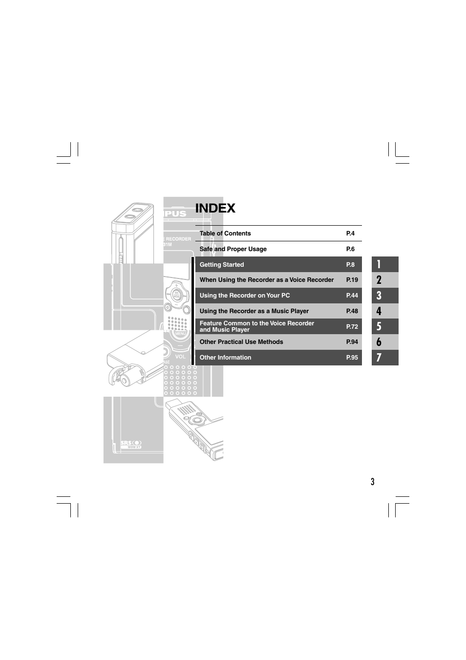 Index | Olympus WS-331M User Manual | Page 3 / 102