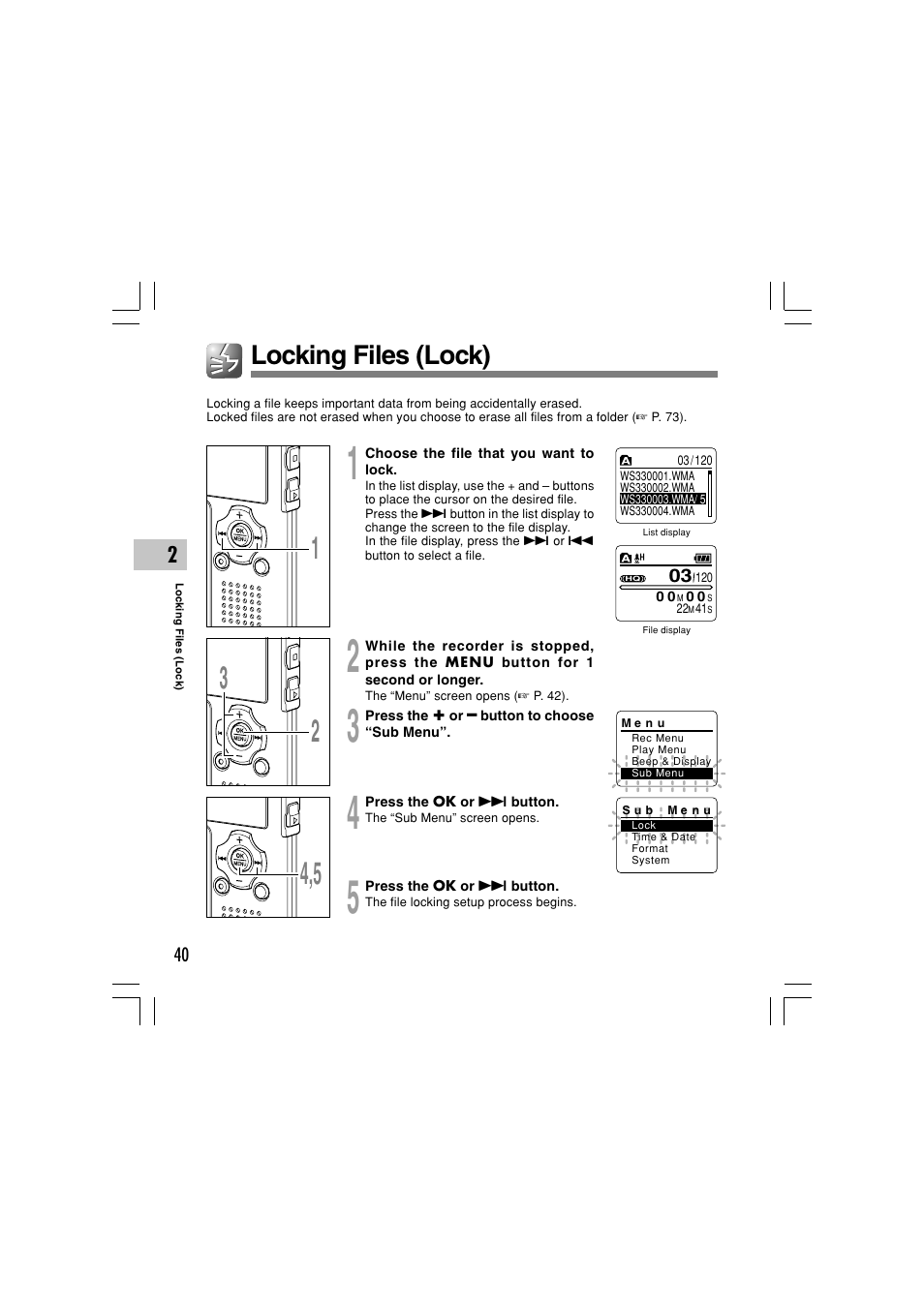 Locking files (lock) | Olympus WS-331M User Manual | Page 40 / 102