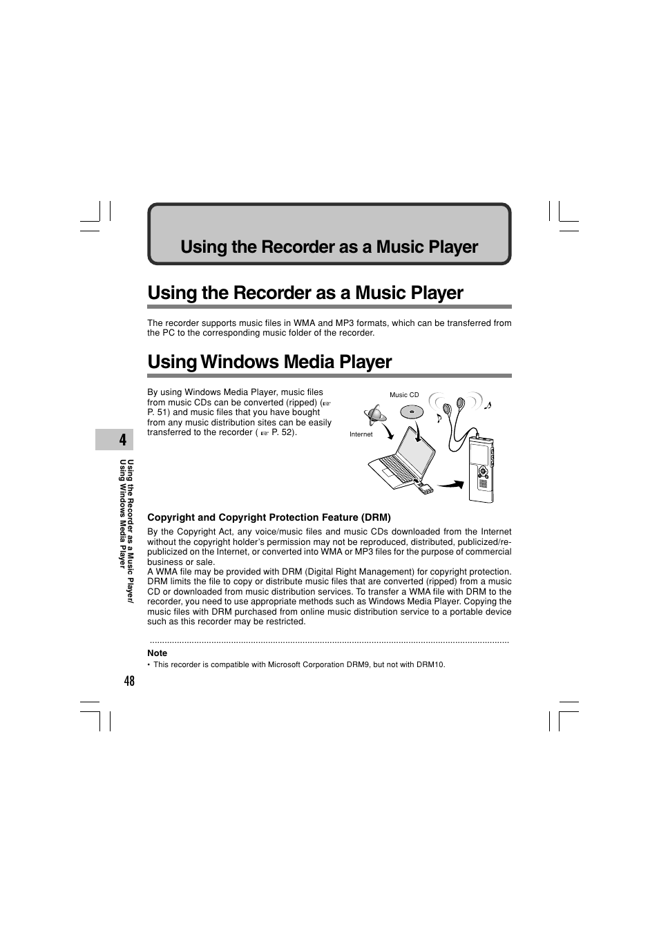 Using the recorder as a music player, Using windows media player | Olympus WS-331M User Manual | Page 48 / 102