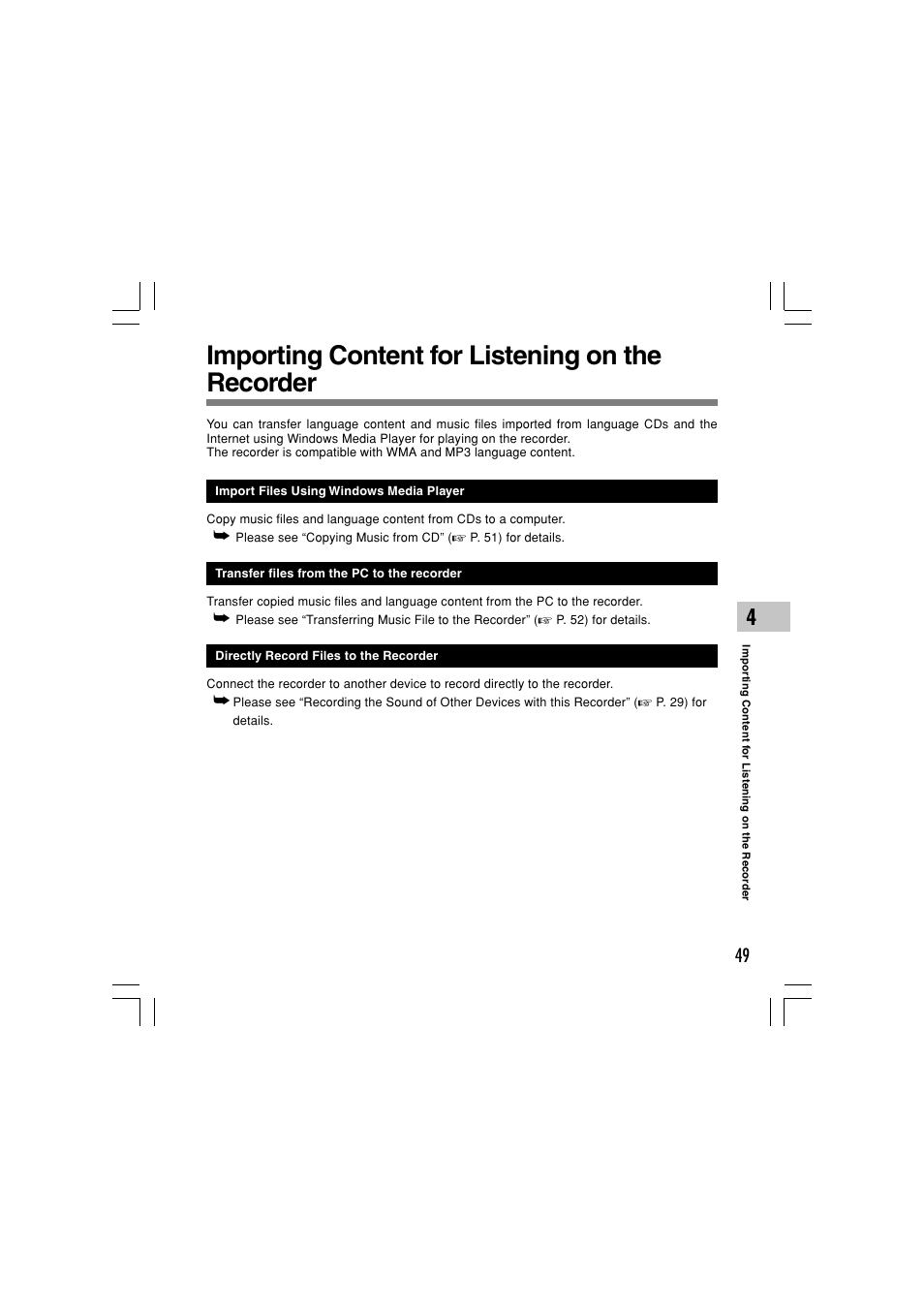 Importing content for listening on the recorder | Olympus WS-331M User Manual | Page 49 / 102