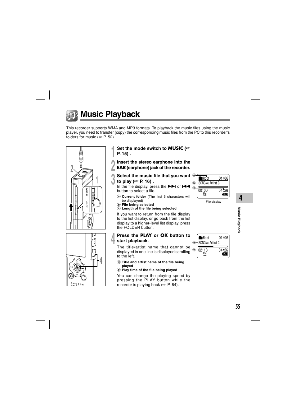 Music playback | Olympus WS-331M User Manual | Page 55 / 102