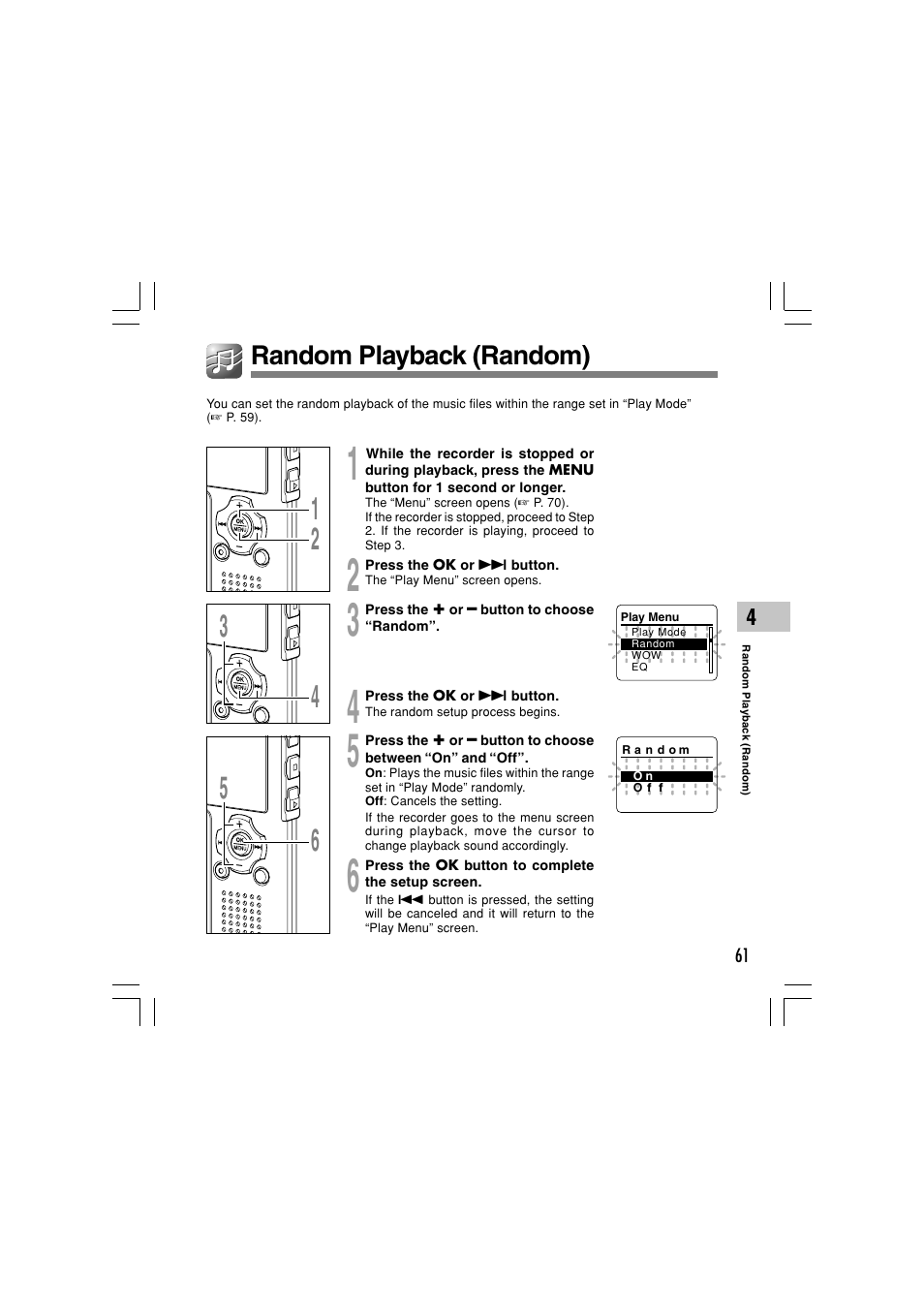 Random playback (random) | Olympus WS-331M User Manual | Page 61 / 102