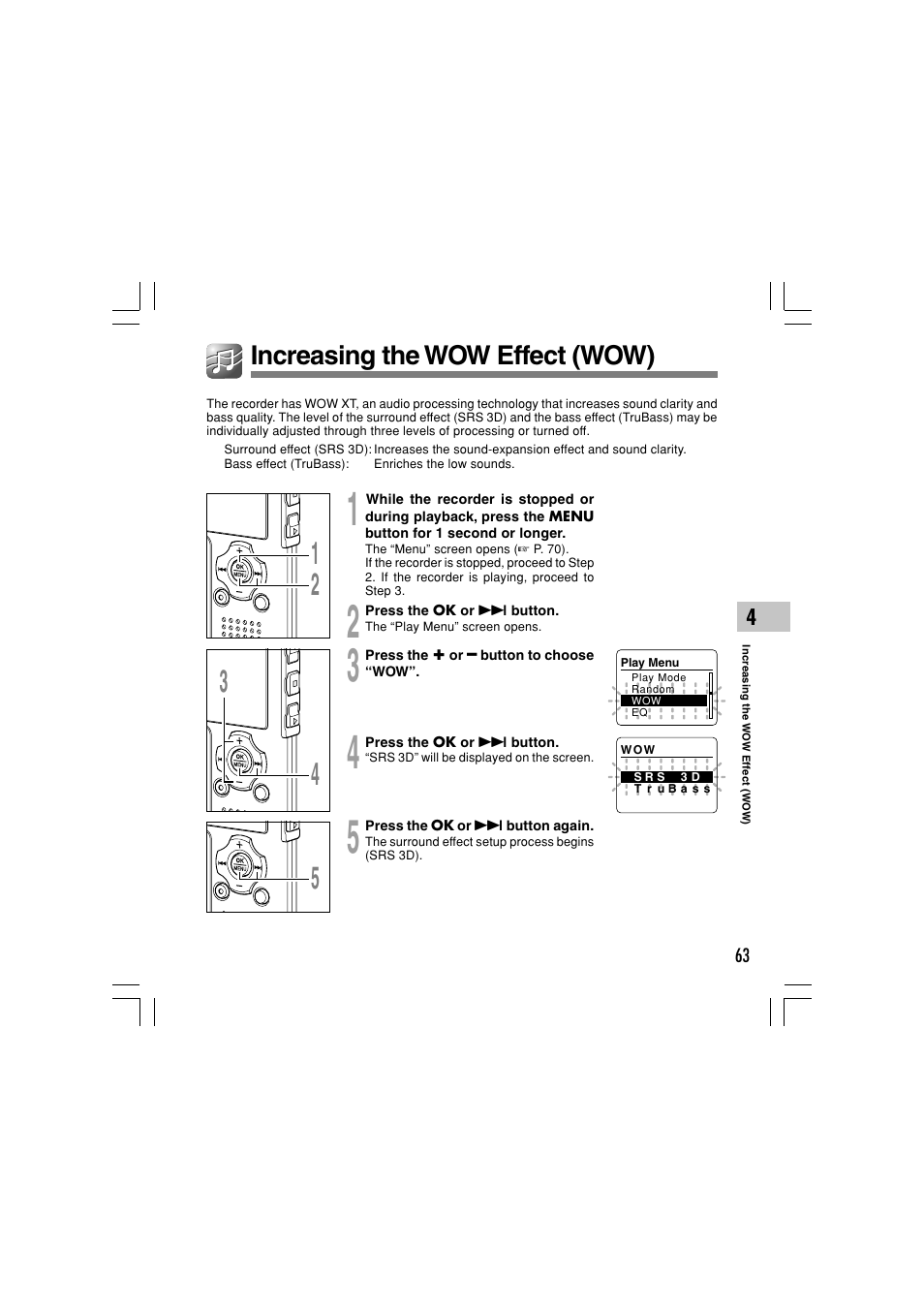 Increasing the wow effect (wow) | Olympus WS-331M User Manual | Page 63 / 102