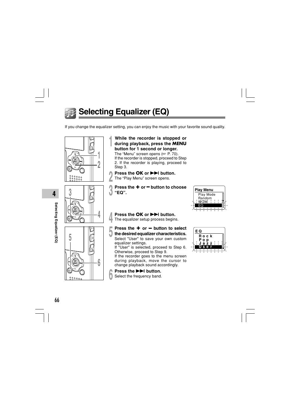 Selecting equalizer (eq) | Olympus WS-331M User Manual | Page 66 / 102