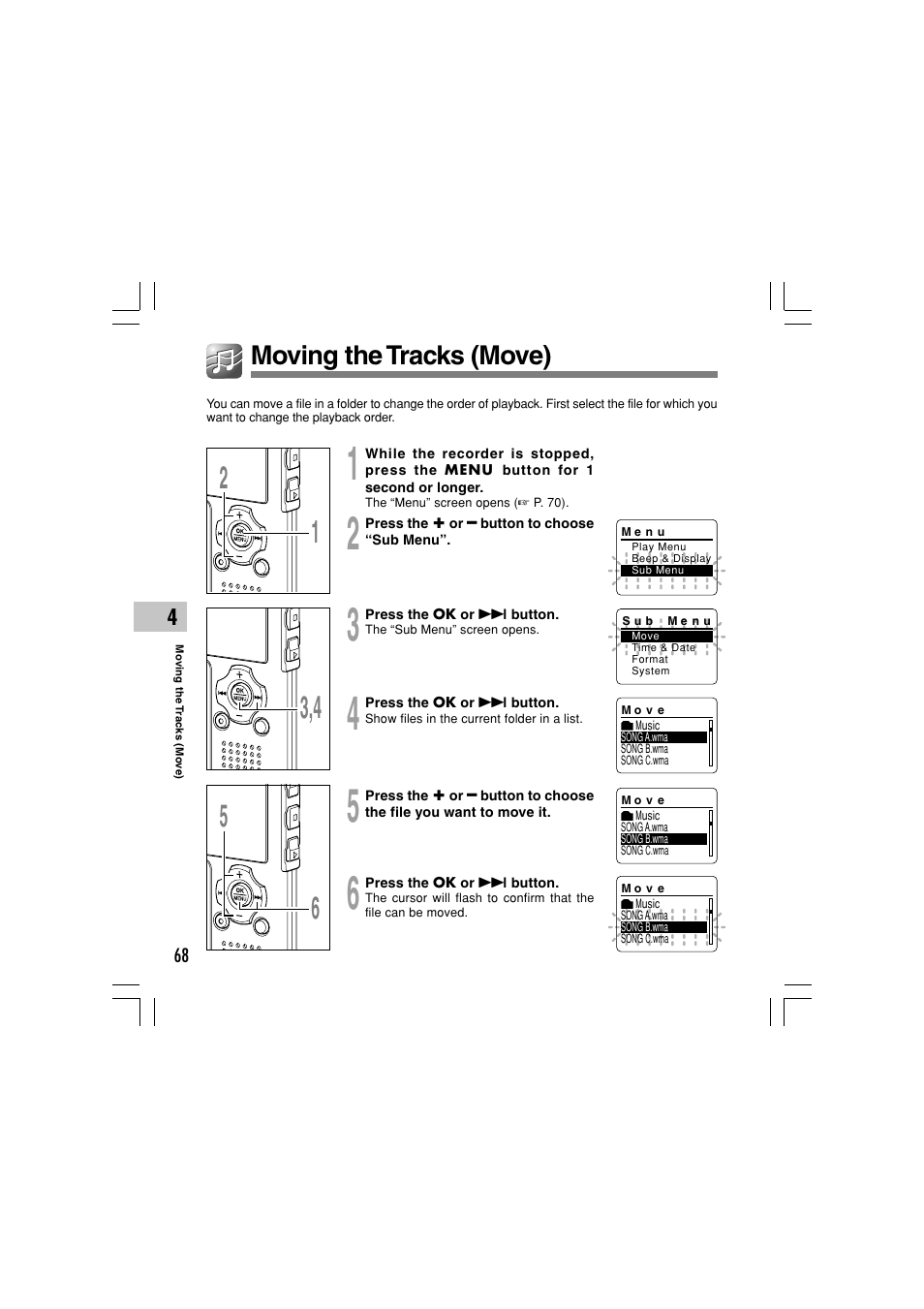 Moving the tracks (move) | Olympus WS-331M User Manual | Page 68 / 102