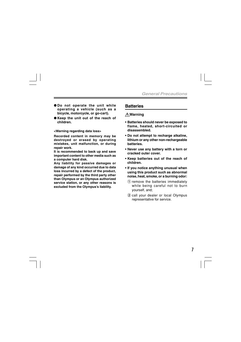 Batteries | Olympus WS-331M User Manual | Page 7 / 102